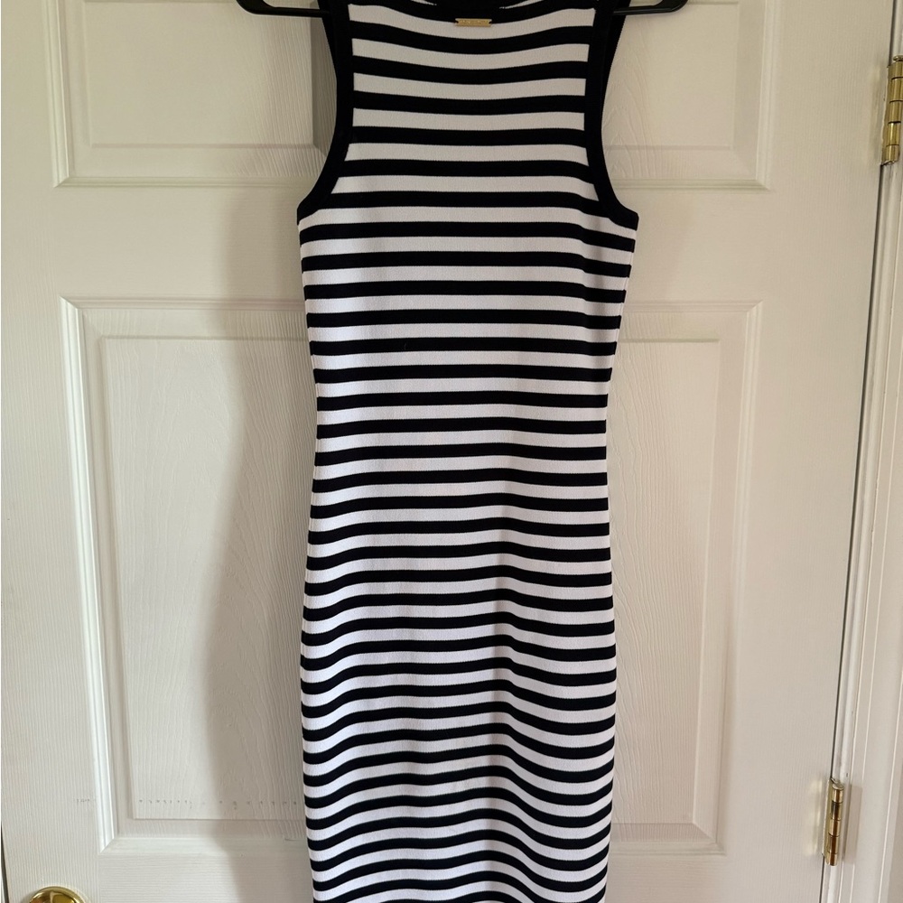 Michael Kors Black and White Halter Sheath Dress